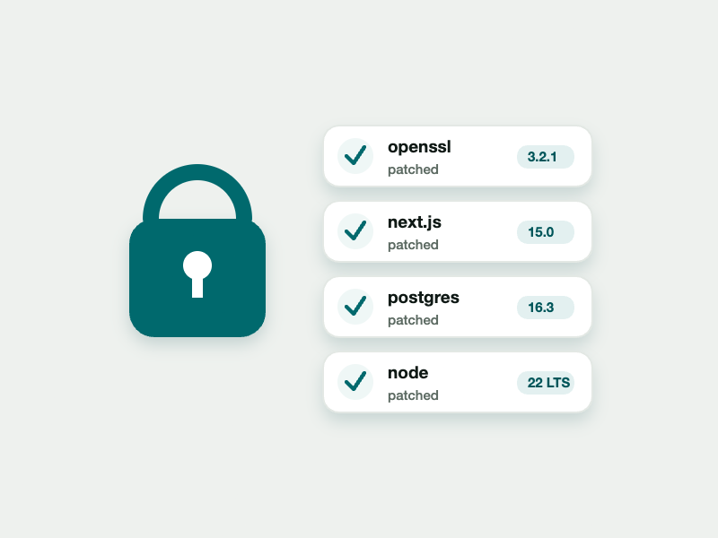 Security emblem with dependency patch list — continuous hardening