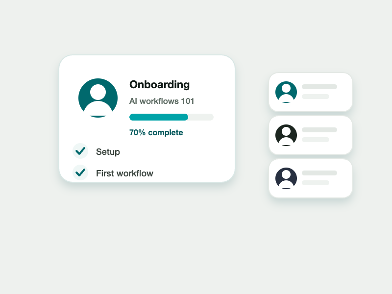 Onboarding progress tracker with connected team members